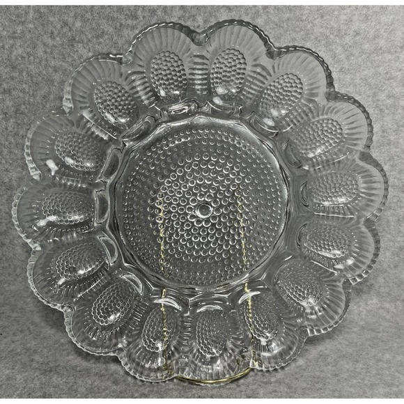 Indiana Glass Other - VTG Clear Glass Deviled Egg Plate 11" Hobnail Scalloped Edge Snack Tray Indiana?